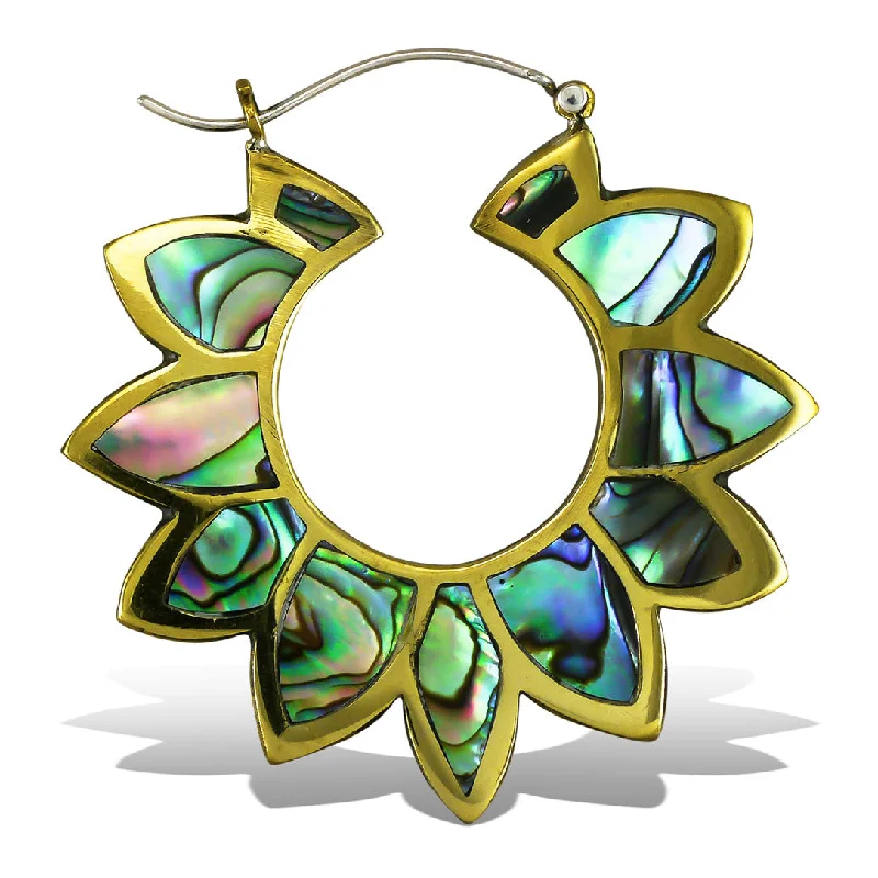 Gold-Plated Earrings-<span>BRES-201<span>: </span></span>Abalone Sunflowers - Silver Post