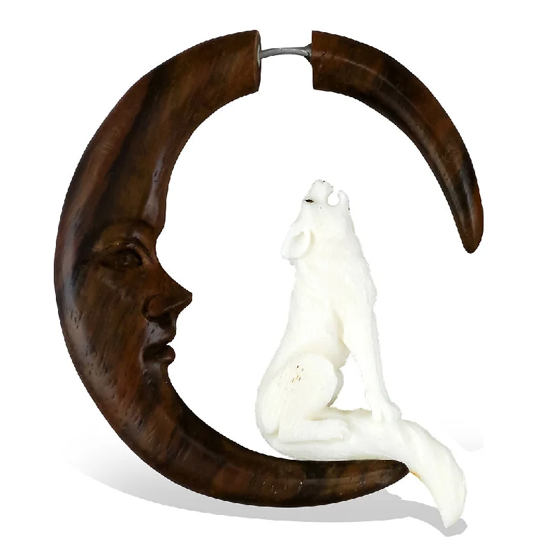 Elegant Pearl Earrings-<span>EFWB-280<span>: </span></span>Howling Wolf Hoops - Wood