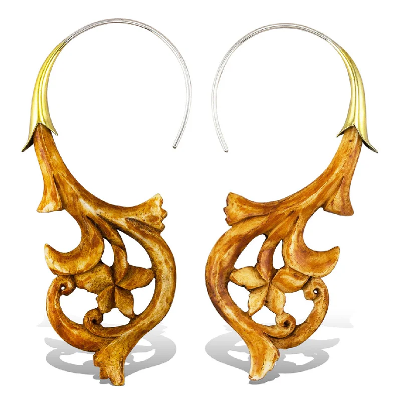 Diamond Drop Earrings-<span>ESB-079<span>: </span></span>Plumeria Curls - Stained Bone