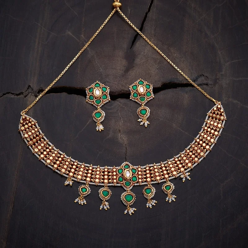 Long Crystal Necklace-Kundan Necklace 168899