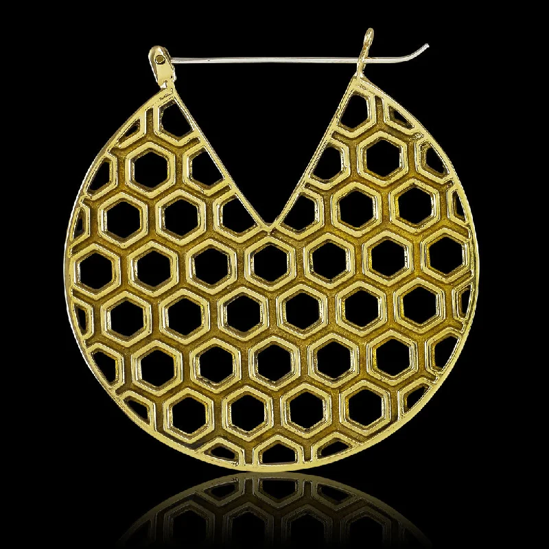 Triangular Earrings-<span>BRES-268<span>: </span></span>Honeycomb Hoops - Silver Posts