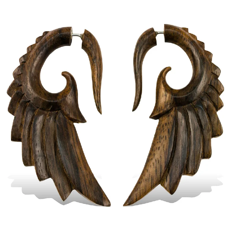 Long Chain Earrings-<span>EFW-884<span>: </span></span>Aza Wings - Wood