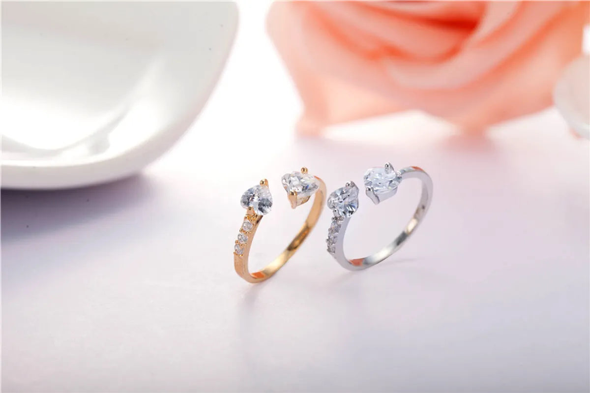 Elegant Classic Style Heart Shape Copper Inlay Zircon Rings