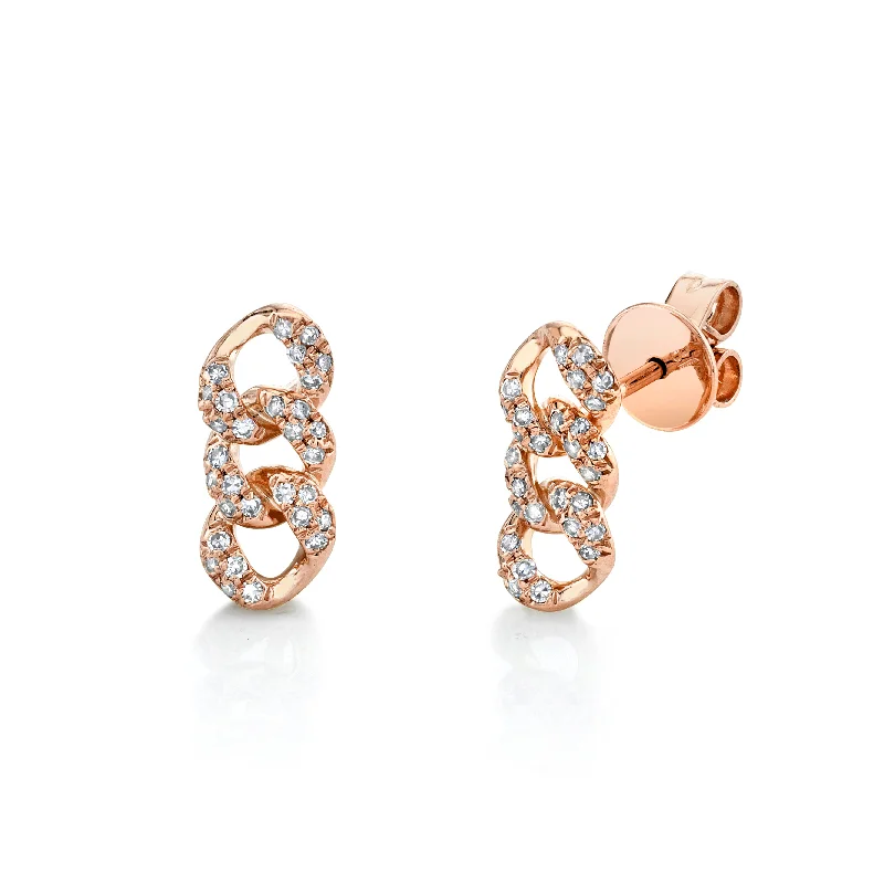 Modern Geometric Earrings-DIAMOND PAVE LINK STUDS