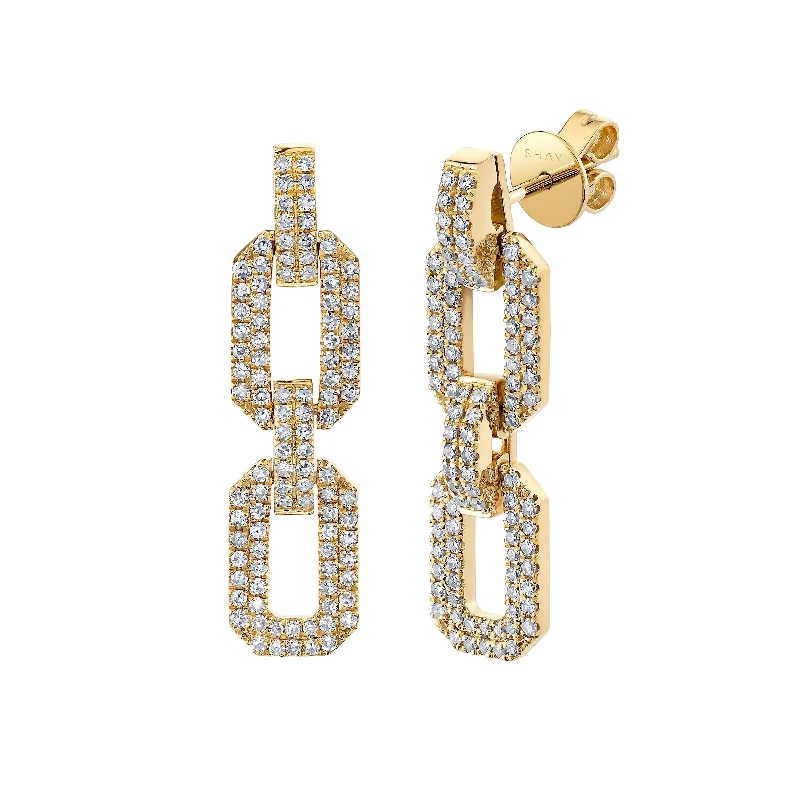 Party Drop Earrings-DIAMOND PAVE FLAT GEO LINK EARRINGS