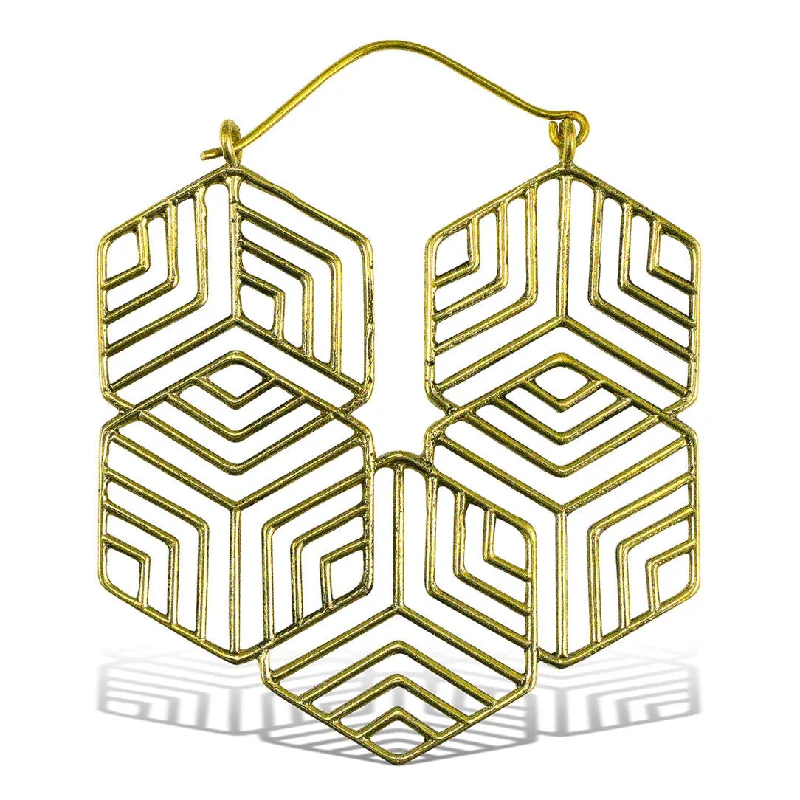 Gold-Plated Hoop Earrings-<span>BRE-240<span>: </span></span>Hexagon Hoops