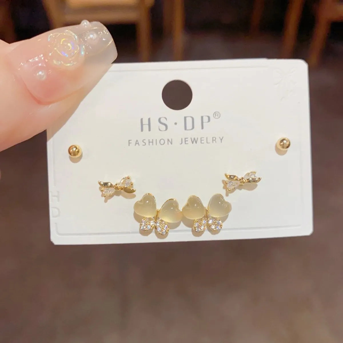 136# Gold-Opal Butterfly Three-Piece Set (Thick Real Gold Plating)