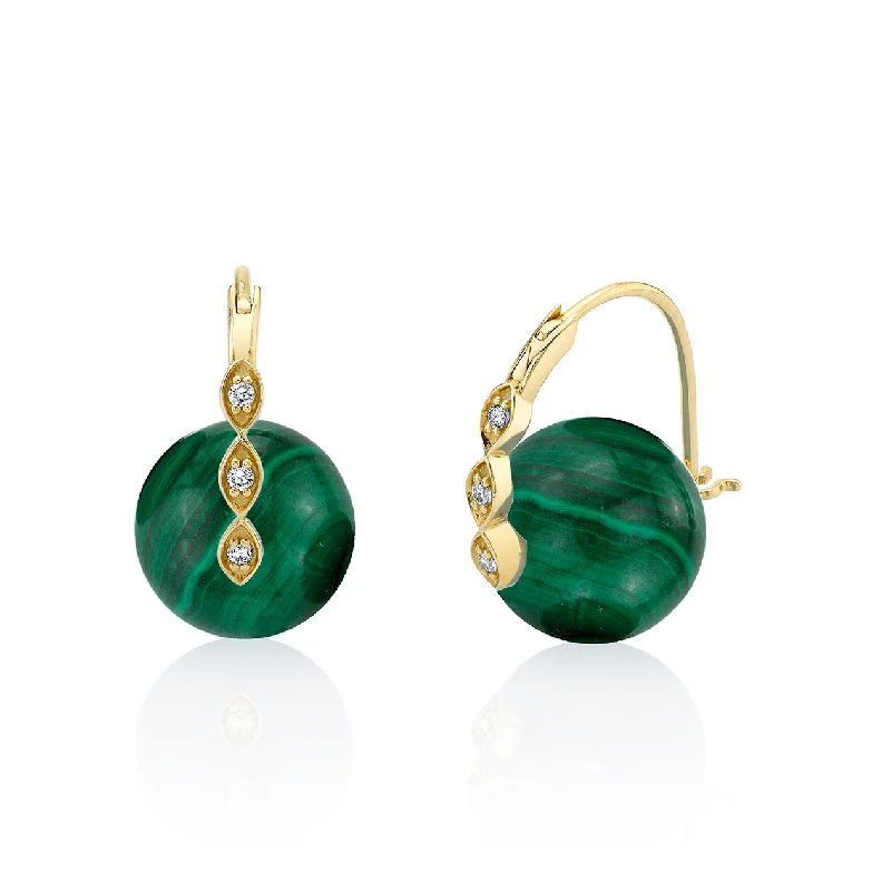 Gold-Plated Earrings-Gold & Diamond Marquise Eye Malachite Earrings