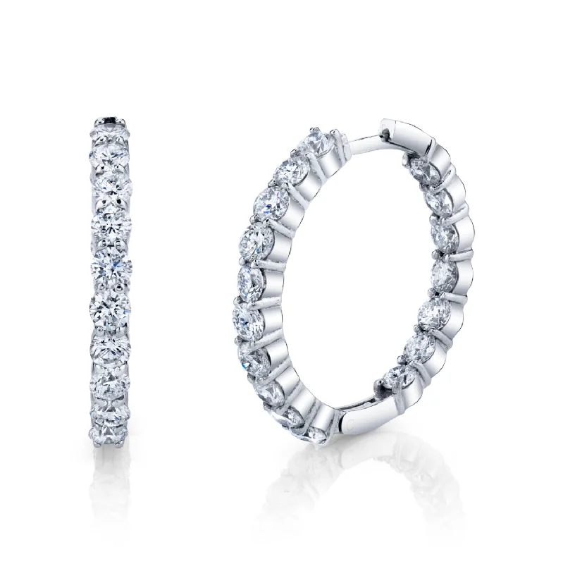 Antique Silver Earrings-ROUND DIAMOND HOOPS