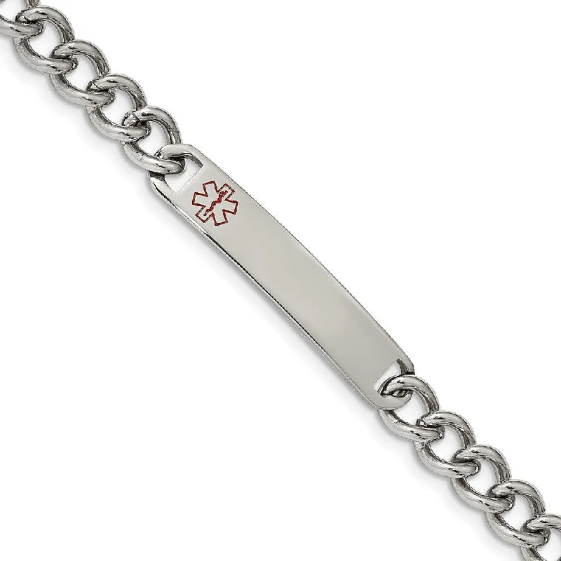 Multi-Layered Bracelet-Stainless Steel Polished with Red Enamel 8in Medical ID Bracelet