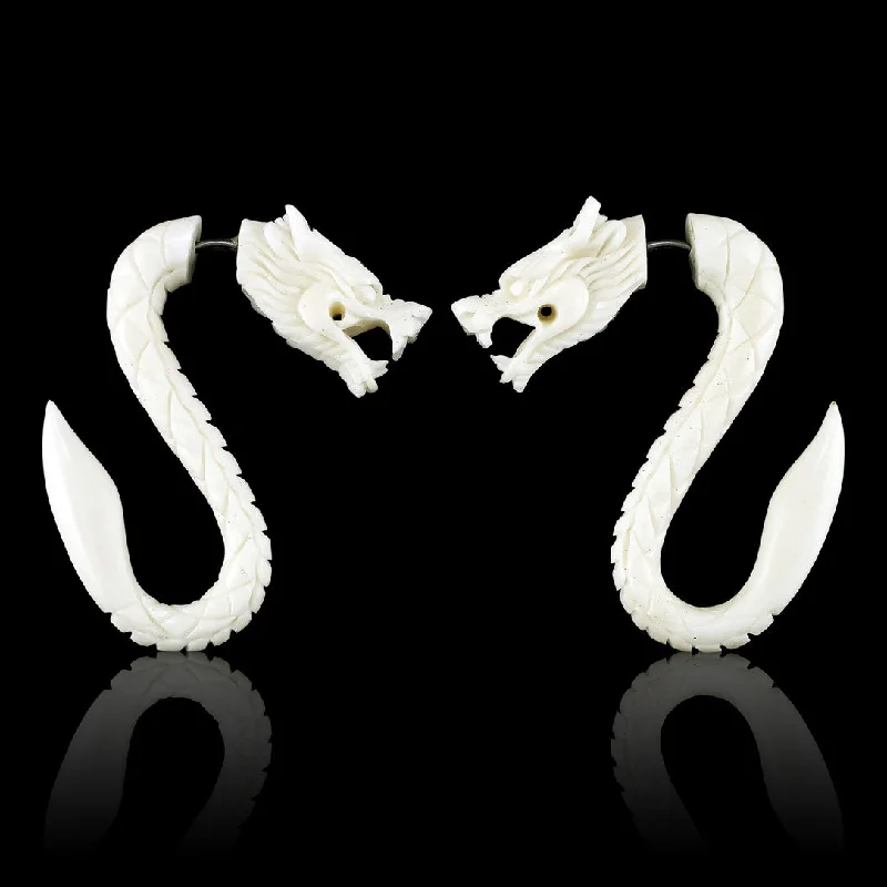 Adjustable Hoop Earrings-<span>EFB-116<span>: </span></span>Dragon Tails - Bone