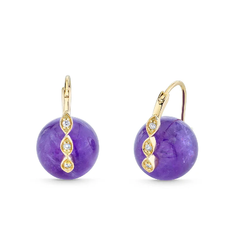 Oval Hoop Earrings-Gold & Diamond Marquise Eye Amethyst Earrings