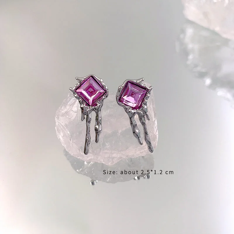 Purple Square Crystal Stud Earrings