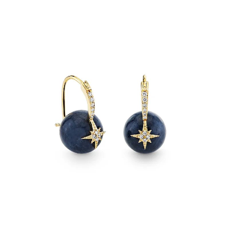 Star Shaped Earrings-Gold & Diamond Starburst Sapphire Earrings