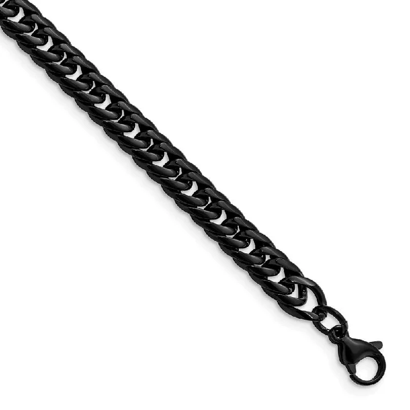 Gemstone Link Bracelet-Stainless Steel Polished Black IP-plated Curb Chain Bracelet