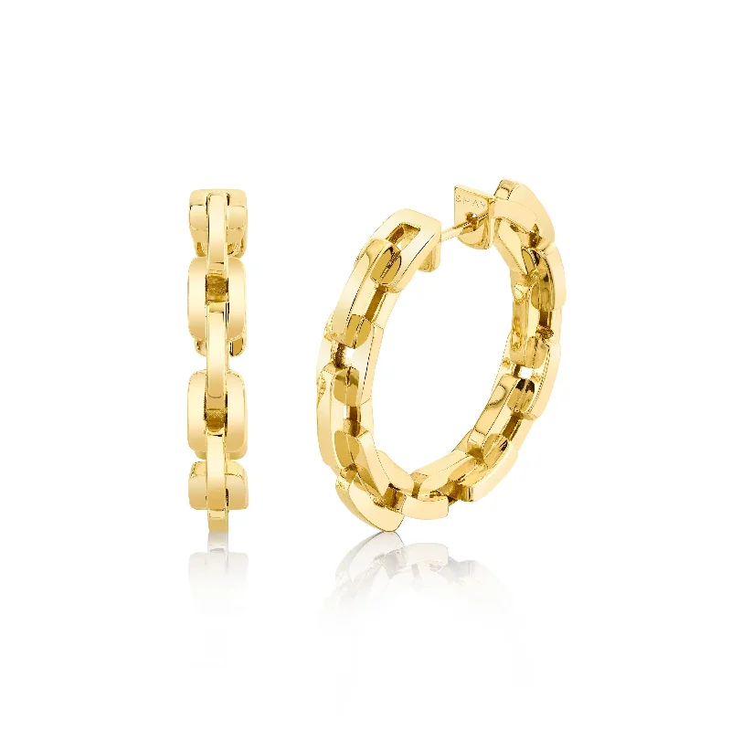 Retro Earrings-SOLID GOLD MINI DECO LINK HOOPS