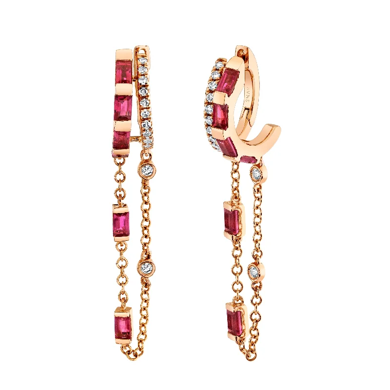 Double-Sided Earrings-RUBY DOUBLE FRINGE DROP HUGGIES