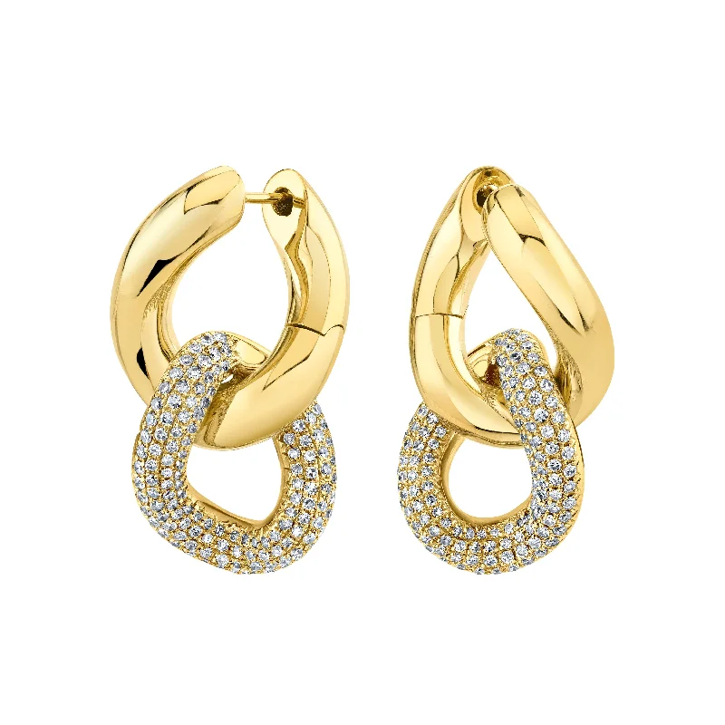 Minimalist Hoop Earrings-READY TO SHIP DIAMOND DOUBLE PAVE GOLD LINK EARRINGS