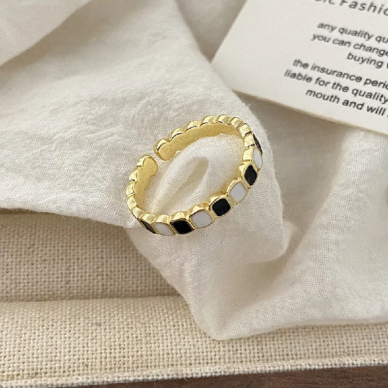 Black and White Two-Tone Ring-Copper Plated Real Gold