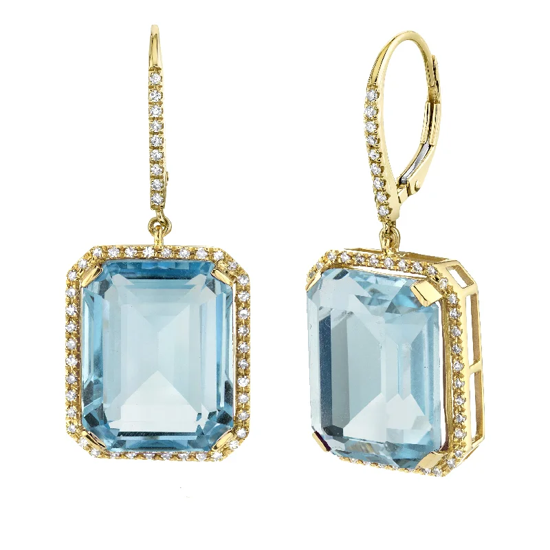 Gold Dangle Earrings-READY TO SHIP LIGHT BLUE CRYSTAL PORTRAIT EARRINGS