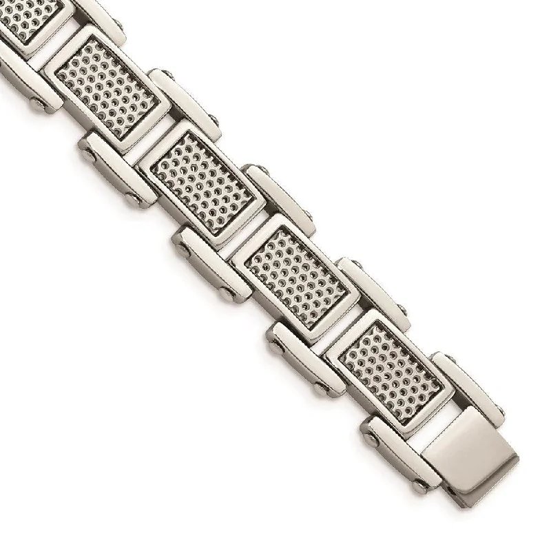 Adjustable Leather Bracelet-Stainless Steel Polished and Brushed Bracelet