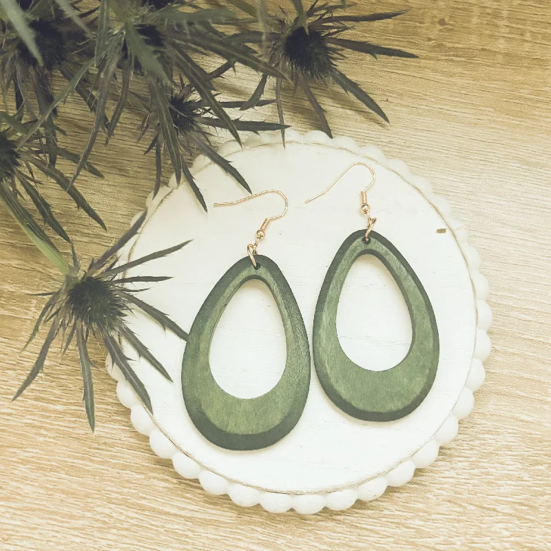 Sassy Ear Climbers-Beautiful Green Boho Wooden Drop Earrings