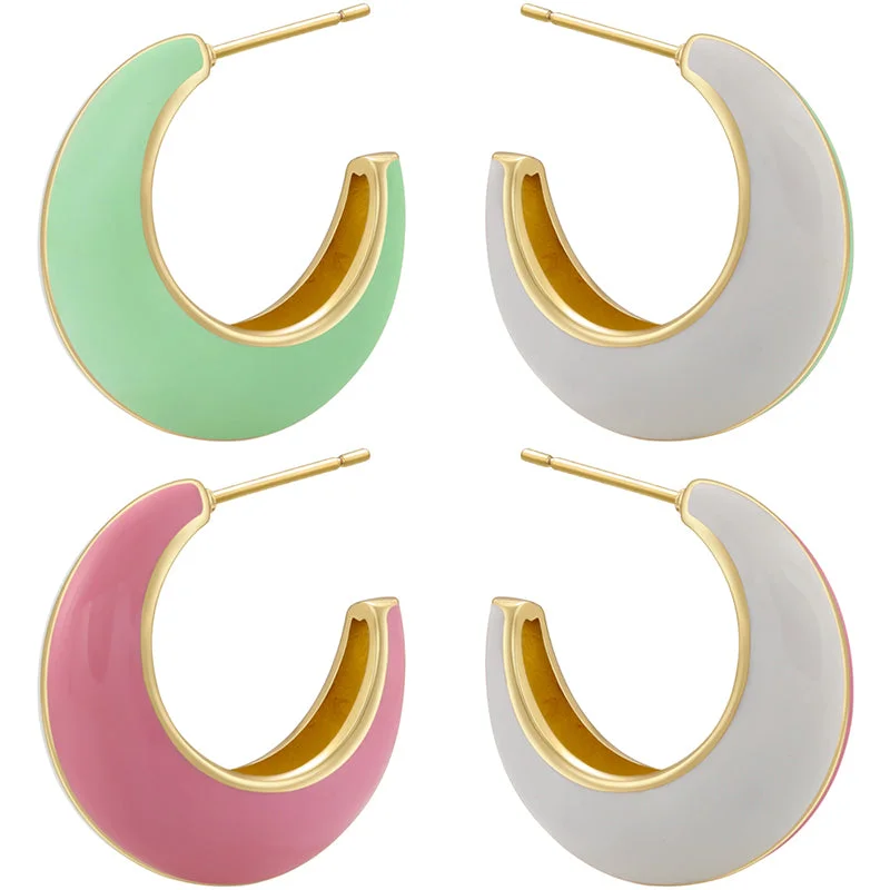 1 Pair Elegant Simple Style C Shape Enamel Plating Copper 18k Gold Plated Ear Studs