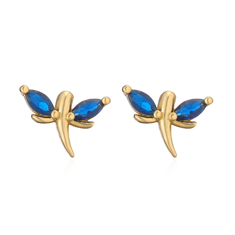 Golden Blue Diamond Dragonfly 1 Pair