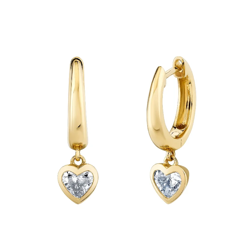 Cute Dangle Earrings-DIAMOND BEZEL HEART DROP HUGGIES