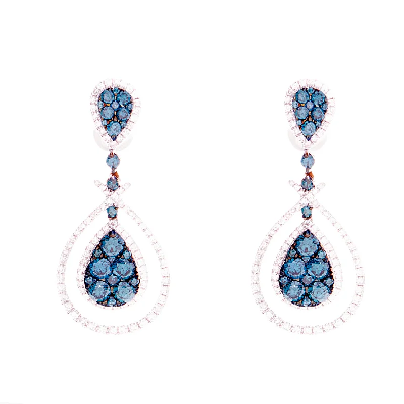 Sterling Silver Dangle Earrings-Blue Diamond Earrings