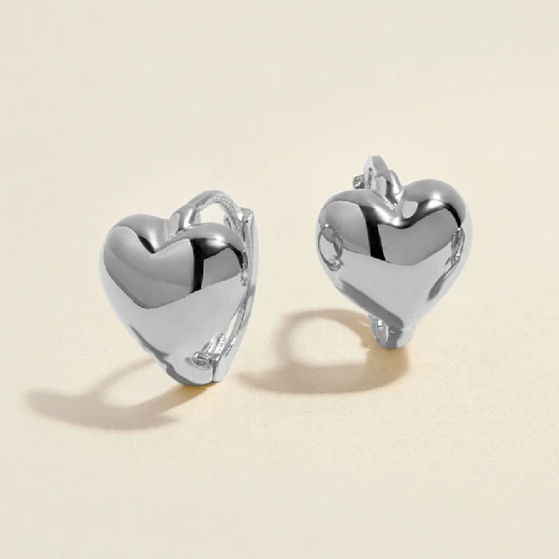 Gold-Plated Earrings-Bae heart midi huggie earrings white gold