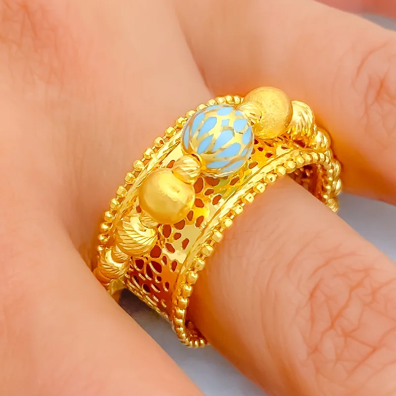 Magnificent Enameled 21k Gold Fancy Ring