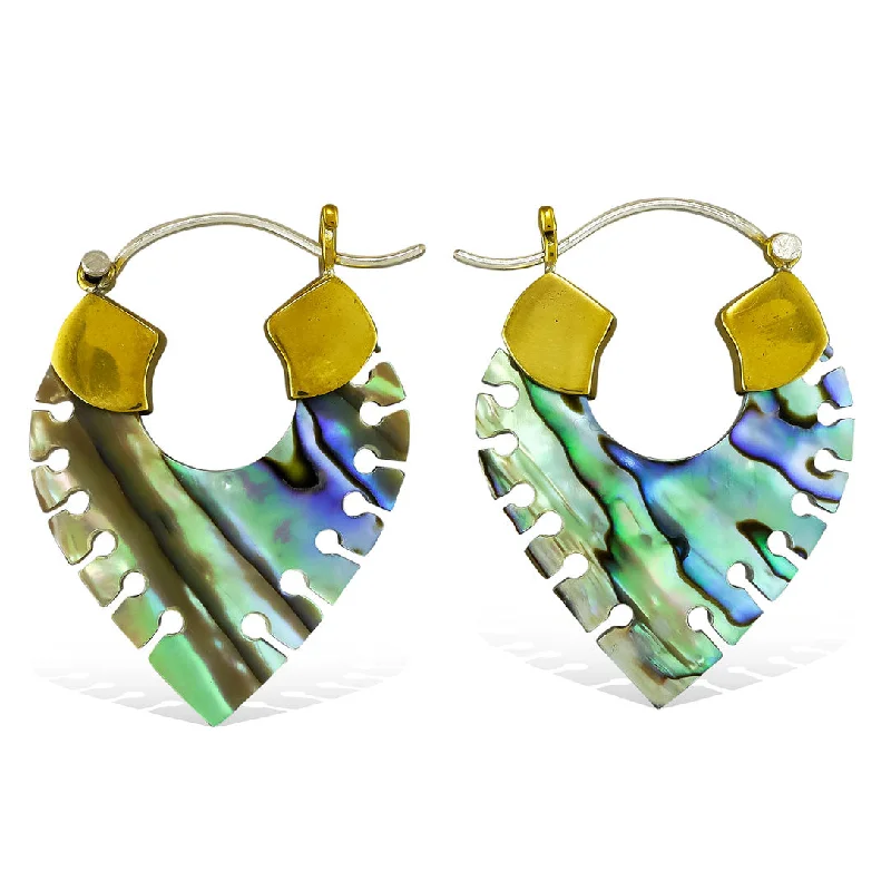 Clear Crystal Earrings-<span>ESA-194<span>: </span></span>Arrowhead Hoops - Abalone Shell