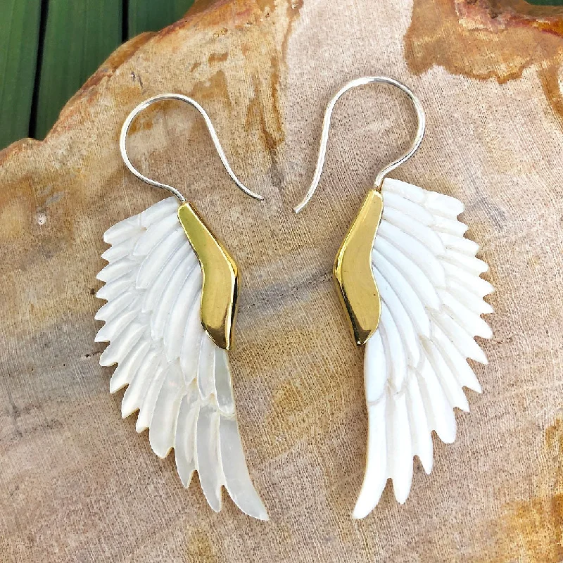 Dainty Gold Earrings-<span>ESS-107<span>: </span></span>Small Eagles Wing - Shell