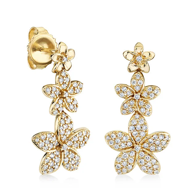 Sassy Ear Climbers-Gold & Diamond Plumeria Linear Earrings