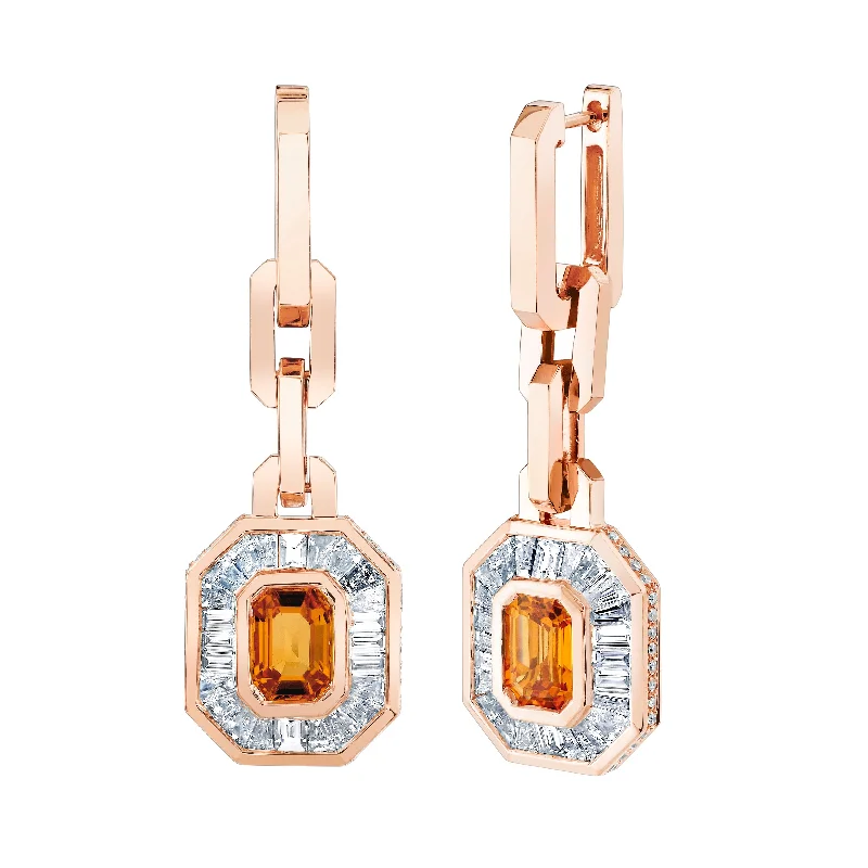 Large Statement Earrings-YELLOW SAPPHIRE & DIAMOND HALO MINI DECO DROP EARRINGS