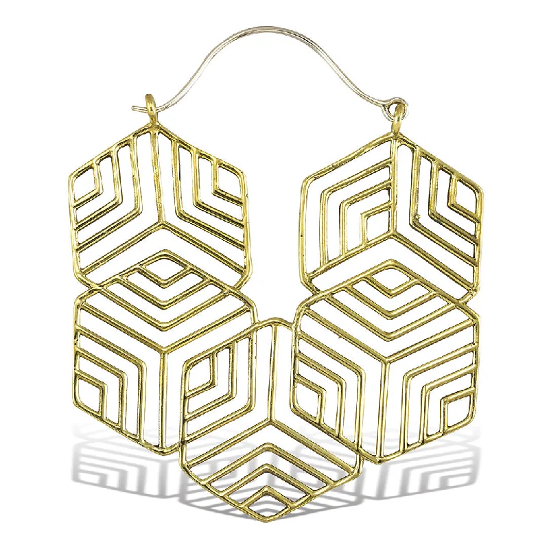 Fancy Drop Earrings-<span>BRES-240<span>: </span></span>Hexagon Hoops - Silver Post