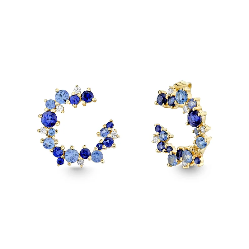 Multi-Colored Drop Earrings-Gold & Diamond Sapphire Wrap Hoop Earrings