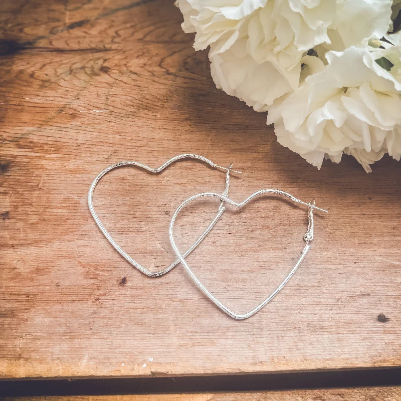 Personalized Name Earrings-Beautiful Silver Heart Hoop Earrings