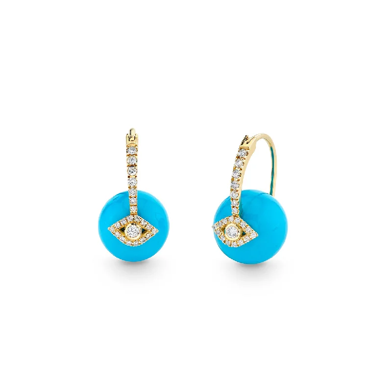 Pearl Dangle Earrings-Gold & Diamond Eye Turquoise Earrings