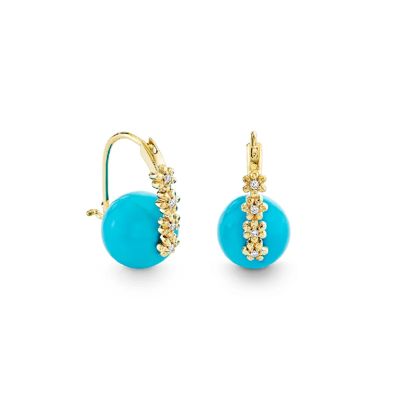 Long Chain Earrings-Gold & Diamond Tiny Daisy Turquoise Earrings