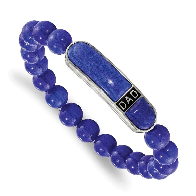 Simple Metal Bracelet-Stainless Steel Polished Enameled Lapis Beaded Dad Stretch Bracelet