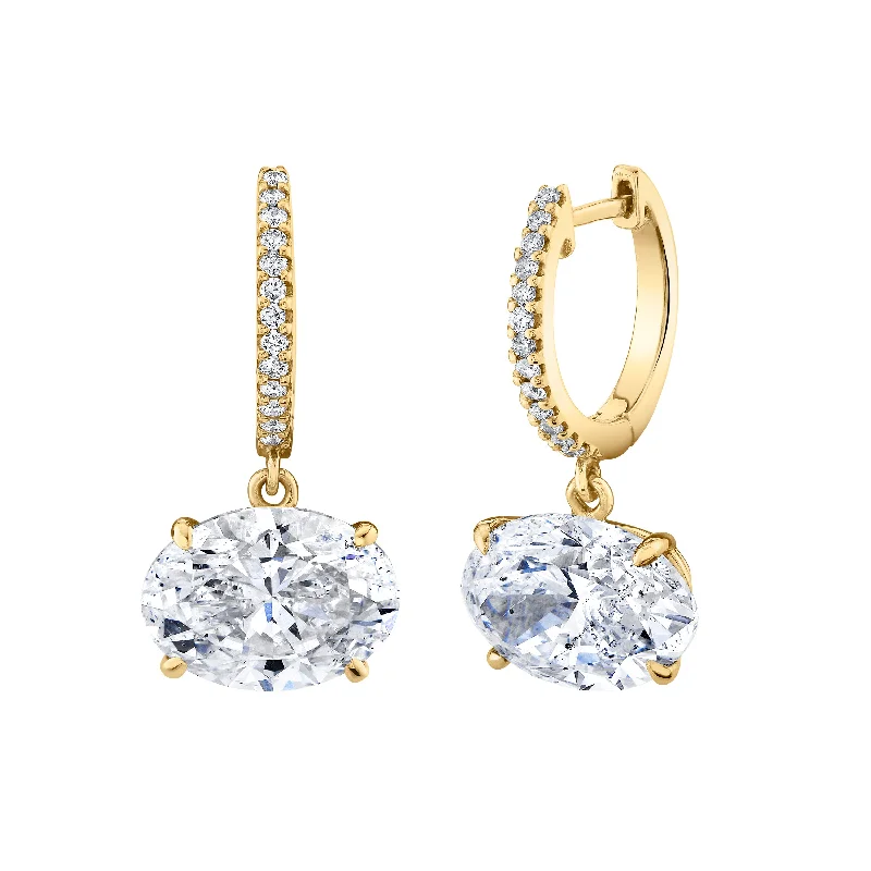 Sparkling Swarovski Earrings-OVAL DIAMOND SOLITAIRE HUGGIES