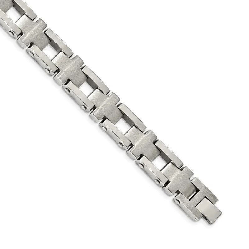 Customizable Gemstone Bracelet-Stainless Steel Brushed and Polished Cross 8.5in Link Bracelet