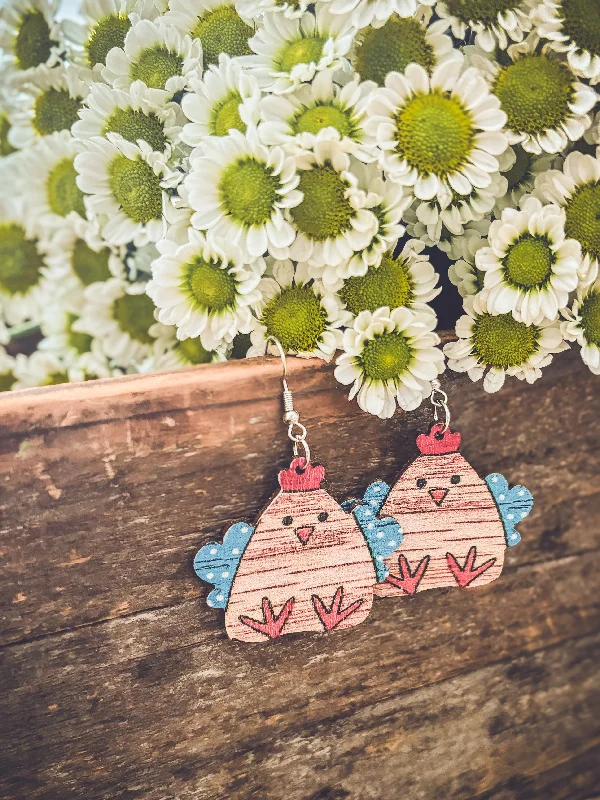 Long Tassel Earrings-Adorable Wood Chicken Earrings