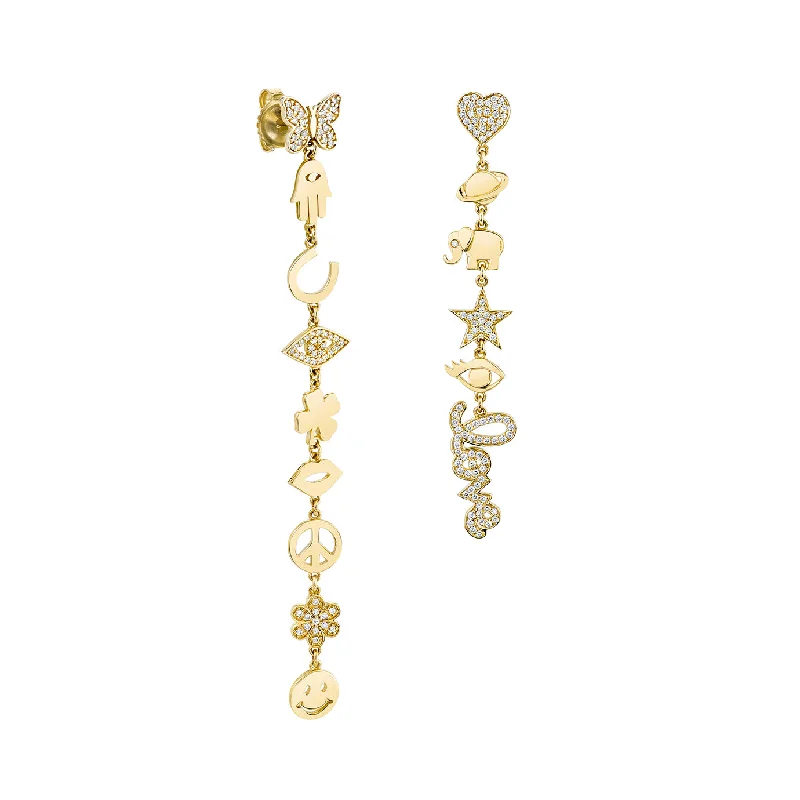 Silver Hoop Earrings-Gold & Diamond Mismatch Icon Drop Earrings