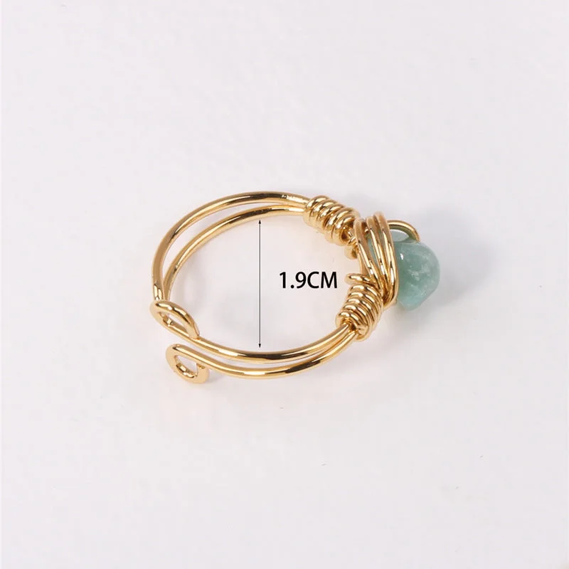 Ethnic Style Geometric Natural Stone Metal Plating Open Ring