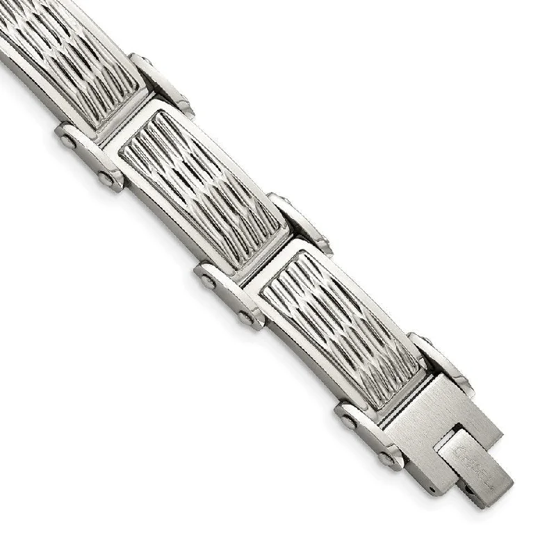 Custom Crystal Bracelet-Stainless Steel Polished/Brushed Textured Link Bracelet