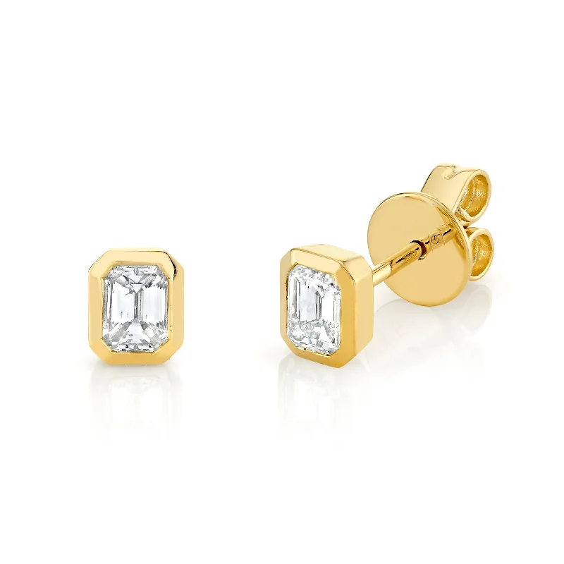 Fun Statement Earrings-READY TO SHIP DIAMOND EMERALD CUT BEZEL STUDS