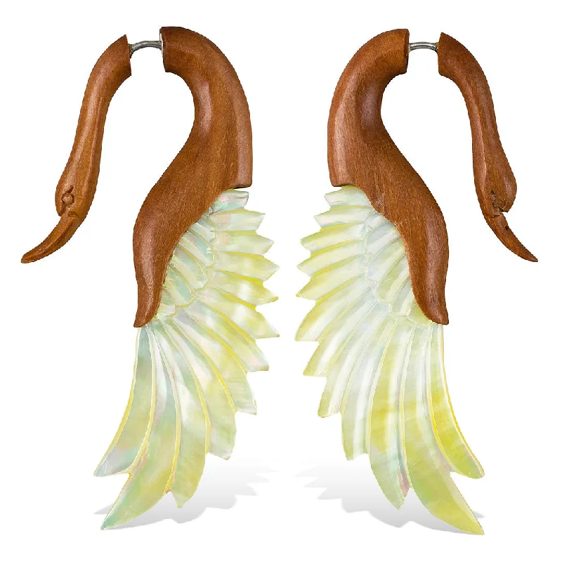 Party Earrings-<span>EFWS-834<span>: </span></span>Yafah Swans - Wood with Shell